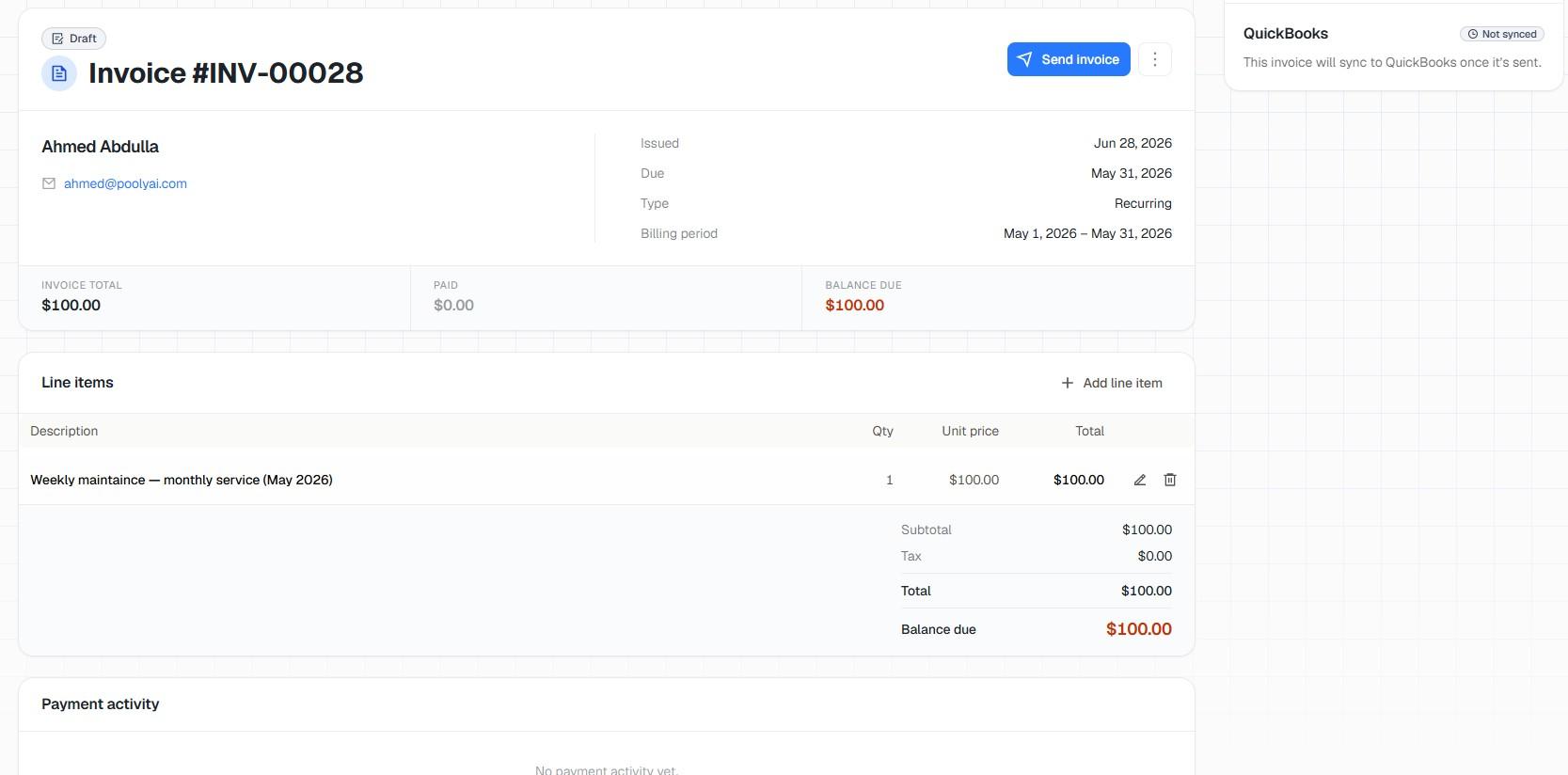 Pooly invoicing and payments view